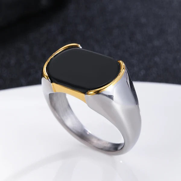Men’s Premium Stainless Steel Signet Ring with Black Onyx Stone