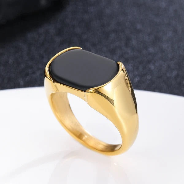 Men’s Premium Stainless Steel Signet Ring with Black Onyx Stone