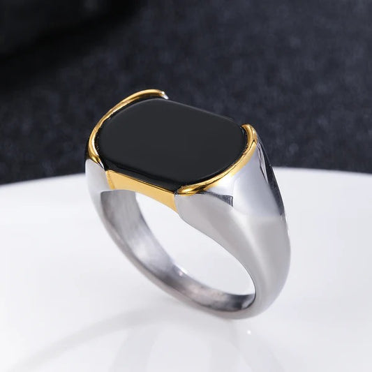 Men’s Premium Stainless Steel Signet Ring with Black Onyx Stone