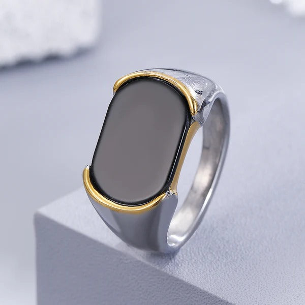 Men’s Premium Stainless Steel Signet Ring with Black Onyx Stone