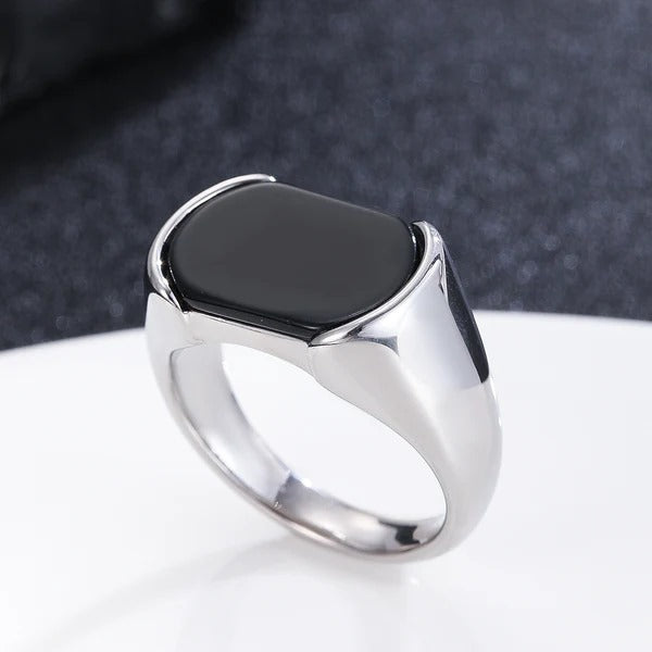 Men’s Premium Stainless Steel Signet Ring with Black Onyx Stone