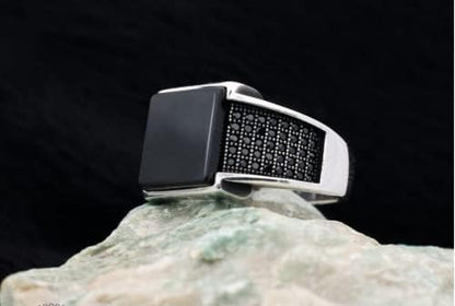 The Monarch – Square Black Onyx Stainless Steel Ring