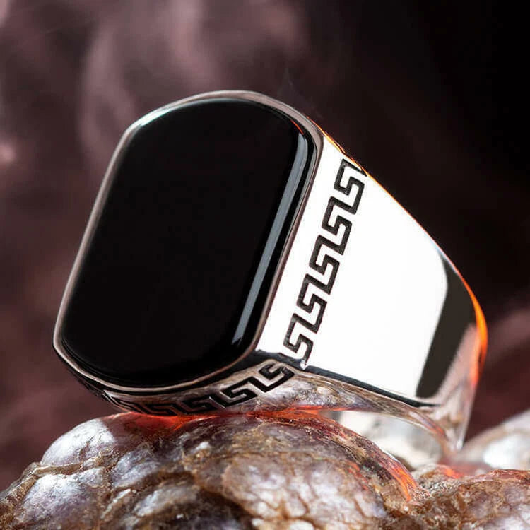 High Quality  Natural Black Onyx Stone 925 Sterling Silver Men's Ring