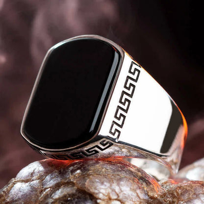 High Quality  Natural Black Onyx Stone 925 Sterling Silver Men's Ring