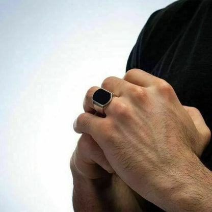 High Quality  Natural Black Onyx Stone 925 Sterling Silver Men's Ring