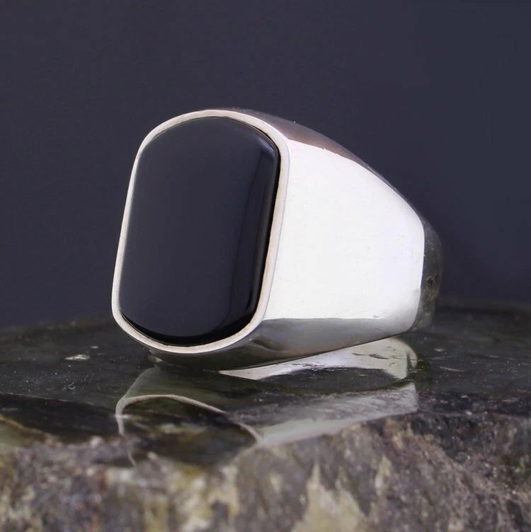 925 Sterling Silver Men's Ring with Black Onyx Stone