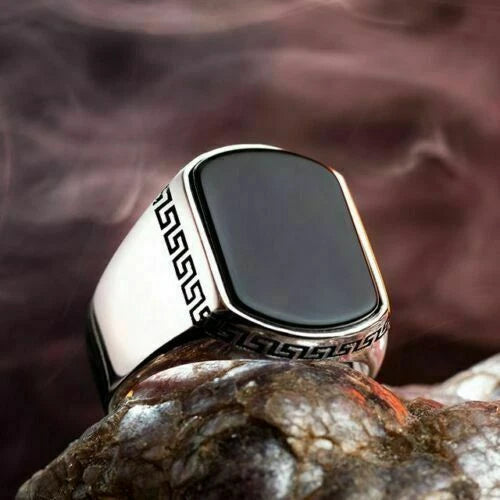 High Quality  Natural Black Onyx Stone 925 Sterling Silver Men's Ring