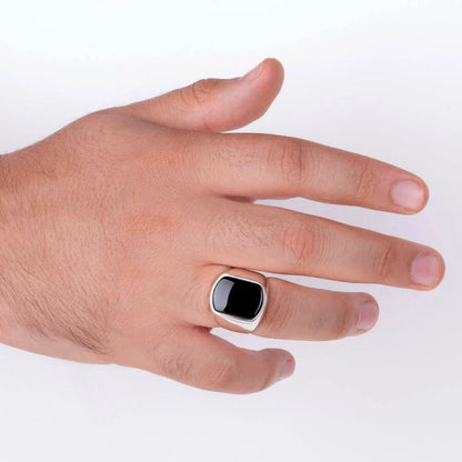 925 Sterling Silver Men's Ring with Black Onyx Stone